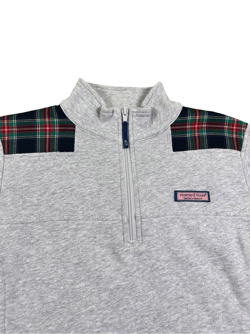 VINEYARD VINES Gray Shep Shirt Quarter Zip Tartan Plaid Sweatshirt Small